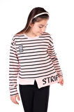 Toontoy Kız Çocuk Çizgili Striped Baskılı Sweatshirt