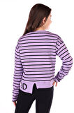 Toontoy Kız Çocuk Çizgili Striped Baskılı Sweatshirt