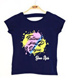 Toontoy Kız Çocuk Baskılı Taş İşlemeli Tişört