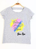 Toontoy Kız Çocuk Baskılı Taş İşlemeli Tişört