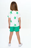 Toontoy Kız Çocuk Garni Çiçek Baskılı Şortlu Takım