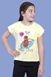 Toontoy Kız Çocuk Garni Detaylı Taş İşlemeli Baskılı Tişört