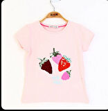 Toontoy Kız Çocuk Pullu Çiçek Nakışlı Tişört