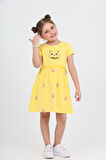 Toontoy Kız Çocuk Kedi Baskılı Elbise