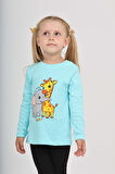 Toontoy Kız Çocuk Zürafa Fil Baskılı Sweatshirt
