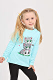 Toontoy Kız Çocuk Üçlü Kedi Baskılı Sweatshirt