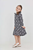 Toontoy Kız Çocuk Çiçek Nakışlı Bebe Yaka Elbise