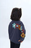 Toontoy Kız Çocuk Arka Kol Baskılı Çiçekli Sweatshirt