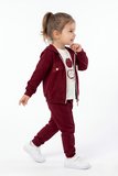 Toontoy Kız Çocuk 3'lü Eşofman Takımı Uzun Kollu Bisiklet Yaka Nakışlı T-shirt - Kapüşonlu Fermuarlı Hırka- Beli Paçası Lastikli Eşofman Altı 25040