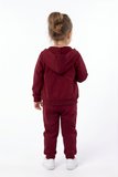 Toontoy Kız Çocuk 3'lü Eşofman Takımı Uzun Kollu Bisiklet Yaka Nakışlı T-shirt - Kapüşonlu Fermuarlı Hırka- Beli Paçası Lastikli Eşofman Altı 25040