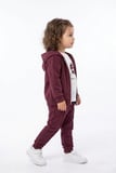 Toontoy Kız Çocuk 3'lü Eşofman Takımı Uzun Kollu Bisiklet Yaka Nakışlı T-shirt - Kapüşonlu Fermuarlı Hırka- Beli Paçası Lastikli Eşofman Altı 25042