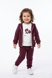 Toontoy Kız Çocuk 3'lü Eşofman Takımı Uzun Kollu Bisiklet Yaka Nakışlı T-shirt - Kapüşonlu Fermuarlı Hırka- Beli Paçası Lastikli Eşofman Altı 25042