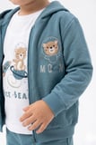 Toontoy Erkek Çocuk 3'lü Eşofman Takımı Uzun Kollu Bisiklet Yaka Nakışlı T-shirt - Kapüşonlu Fermuarlı Hırka- Beli Paçası Lastikli Eşofman Altı 25045