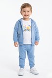Toontoy Erkek Çocuk 3'lü Eşofman Takımı Uzun Kollu Bisiklet Yaka Nakışlı T-shirt - Kapüşonlu Fermuarlı Hırka- Beli Paçası Lastikli Eşofman Altı 25044