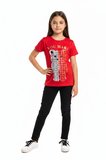 Toontoy Kız Çocuk Bisiklet Yaka Kısa Kollu Baskılı Tişört  11273