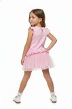 Toontoy Kız Çocuk Regular Fit  Bisiklet Yaka Fırfır kol Fiyonk Detaylı Tüllü Elbise 25047