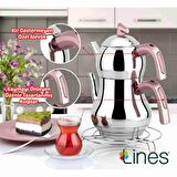 Lines Şahmeran Mini Boy Soft Kulp Çelik Çaydanlık - Rose