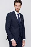 Morven Erkek Lacivert Martin Yelekli Jakarlı Slim Fit Dar Kesim 6 Drop Takım Elbise