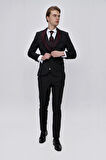  Erkek Siyah Santos Çıkma Yaka Slim Fit  Damatlık