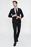 Siyah Basic Düz Slim Fit 3'lü Takım Elbise Slim Fit Gömlek Düz Kravat