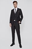  Erkek Siyah Oscar Çizgili Yelekli Slim Fit Dar Kesim 6 Drıop Takım Elbise