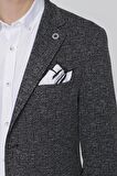  Erkek Siyah Avrasya Ekose Örme  Slim Fit Dar Kesim Ceket