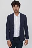  Erkek Lacivert Örme Çizgili Slim Fit Dar Kesim Torba Cep Ceket