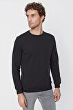  Erkek Siyah Basic Bisiklet Yaka Dynamic Fit Rahat Kesim Sweatshirt