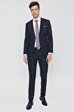  Erkek Lacivert Santos Jakarlı Slim Fit Dar Kesim 6 Drop Takım Elbise