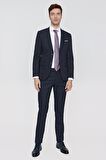  Erkek Lacivert Santos Jakarlı Slim Fit Dar Kesim 6 Drop Takım Elbise