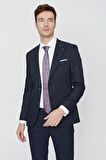  Erkek Lacivert Santos Jakarlı Slim Fit Dar Kesim 6 Drop Takım Elbise
