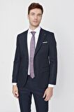  Erkek Lacivert Santos Jakarlı Slim Fit Dar Kesim 6 Drop Takım Elbise