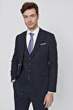  Erkek Lacivert Santos Jakarlı Yelekli Slim Fit Dar Kesim Takım Elbise