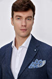  Erkek Mavi Desenli Dokuma Slim Fit Dar Kesim Torba Cep 6 Drop Ceket