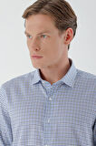  Erkek Mavi B.Gabardin Pamuk Desenli Slim Fit Gömlek