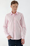  Erkek Pembe Pamuk Saten Düz Desen Slim Fit Gömlek