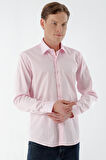  Erkek Pembe Pamuk Saten Düz Desen Slim Fit Gömlek