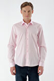  Erkek Pembe Pamuk Saten Düz Desen Slim Fit Gömlek