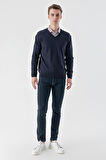  Erkek Lacivert Basic V Yaka Dynamic Fit Rahat Kesim Triko