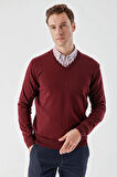  Erkek Koyu Bordo Basic V Yaka Dynamic Fit Rahat Kesim Triko