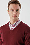  Erkek Koyu Bordo Basic V Yaka Dynamic Fit Rahat Kesim Triko