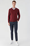  Erkek Koyu Bordo Basic V Yaka Dynamic Fit Rahat Kesim Triko