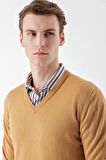  Erkek Camel Basic V Yaka Dynamic Fit Rahat Kesim Triko