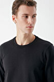  Erkek Siyah Basic Bisiklet Yaka Sweat-Shirt