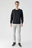  Erkek Siyah Basic Bisiklet Yaka Sweat-Shirt