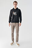  Erkek Siyah Trend Kapüşonlu Sweat-Shirt