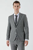  Erkek Gri Poliviskon Trend Desenli Slim Fit Mono Yaka Takım Elbise