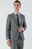  Erkek Gri Poliviskon Trend Desenli Slim Fit Mono Yaka Takım Elbise