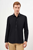  Erkek Siyah Basic Düz Desen Sert Yaka Regular Fit Gömlek