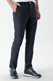  Erkek Lacivert Poliviskon Trend Çizgili Slim Fit Classic Pantolon